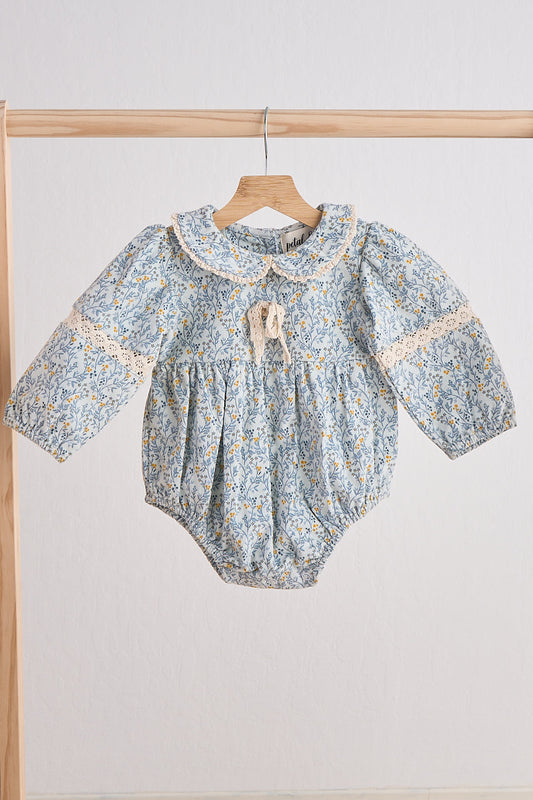 Blue Floral Corduroy Lace Bubble