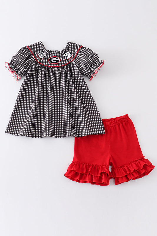 Black Georgia Embroidery Gingham Girl Two Piece