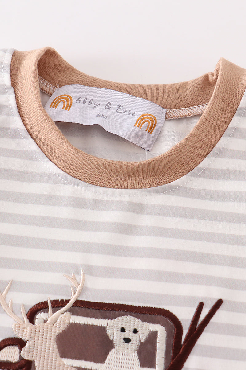 Brown Stripe Car Hunting Boy Top