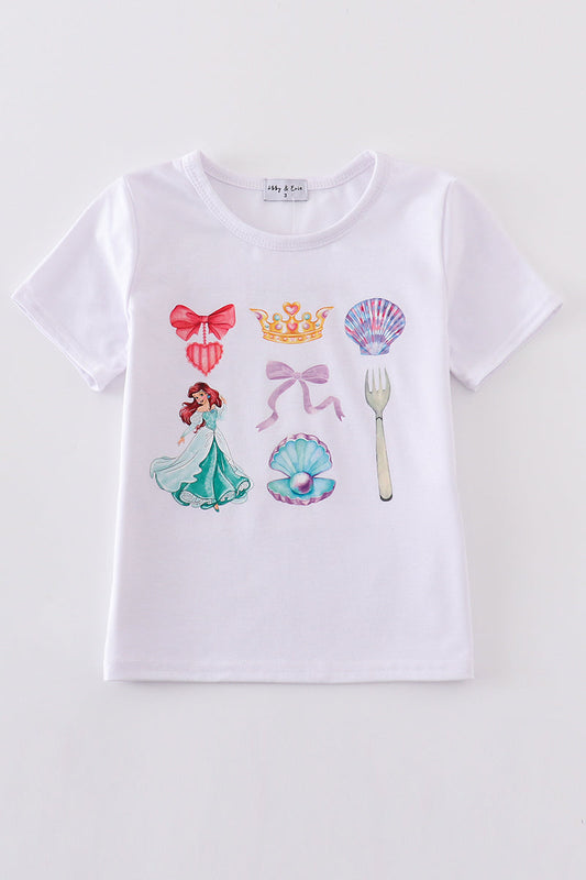 White Princess Print Girl Top