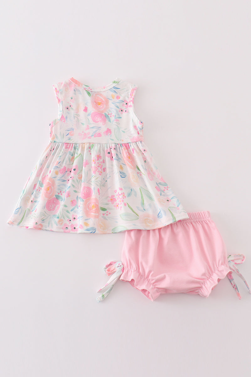 Pink Pastel Meadow Print Girl Bloomer Set