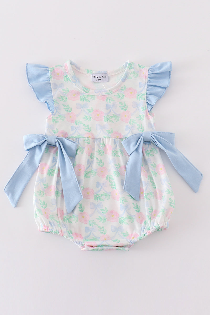 Blue Floral Bow Print Girl Bubble