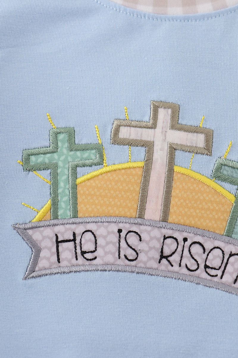 Blue Easter He Is Risen Applique Boy Bubble