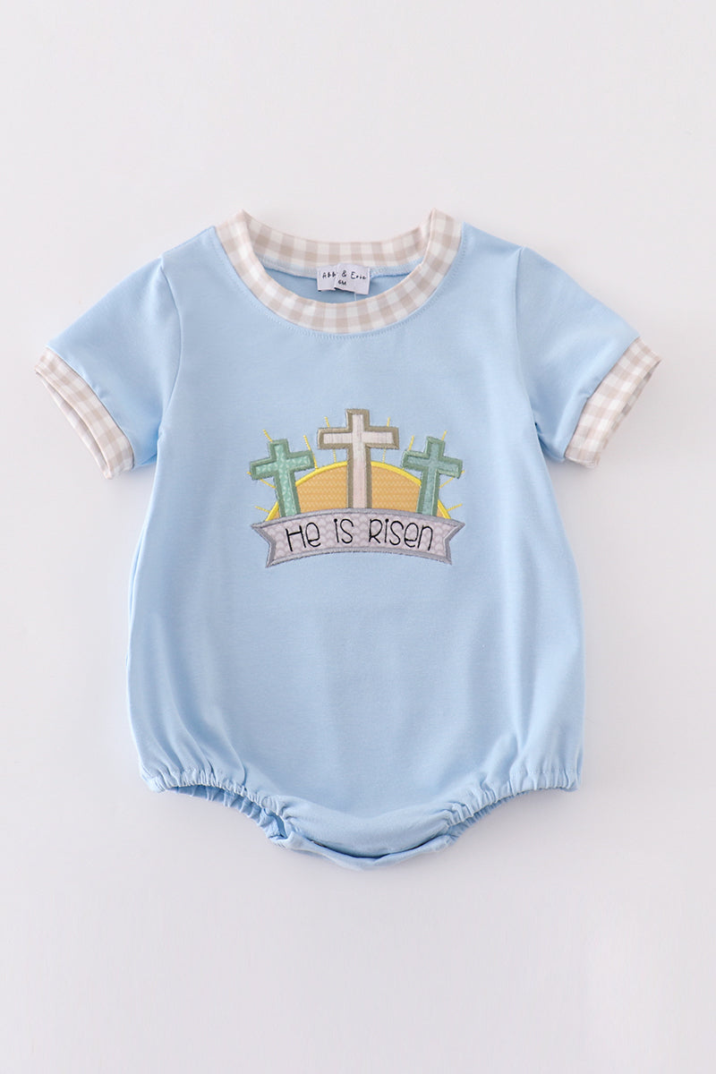 Blue Easter He Is Risen Applique Boy Bubble