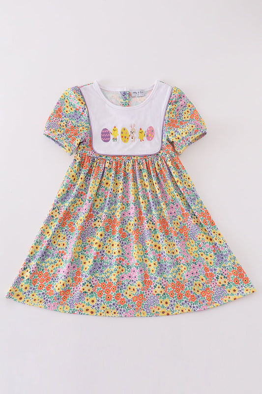 Easter Floral Bunny Egg Embroidery Girl Dress