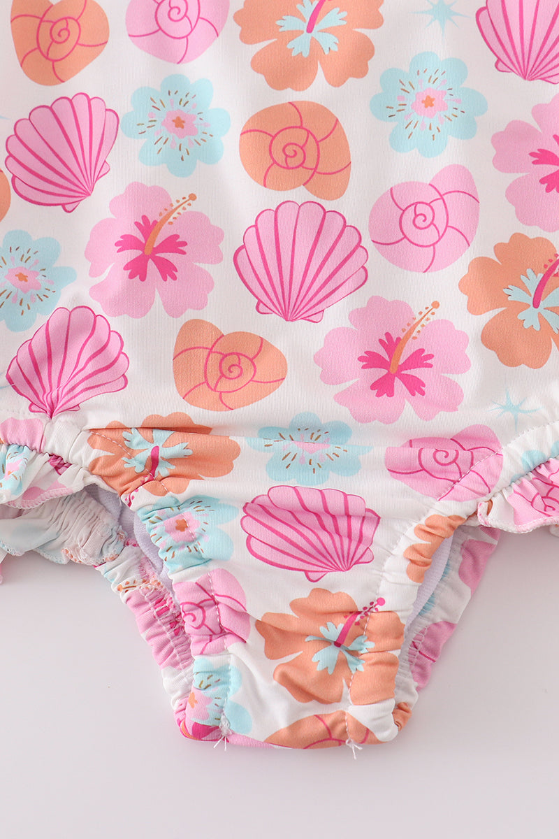 Seaside Blooms Print Girl Swimsuit