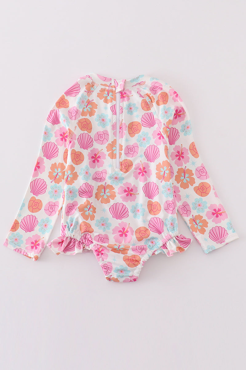 Seaside Blooms Print Girl Swimsuit