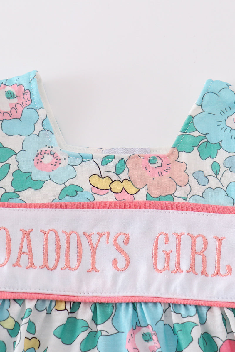 Green Floral Daddy's Girl Embroidery Girl Bubble