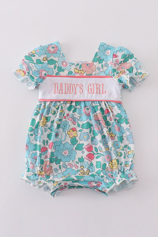 Green Floral Daddy's Girl Embroidery Girl Bubble