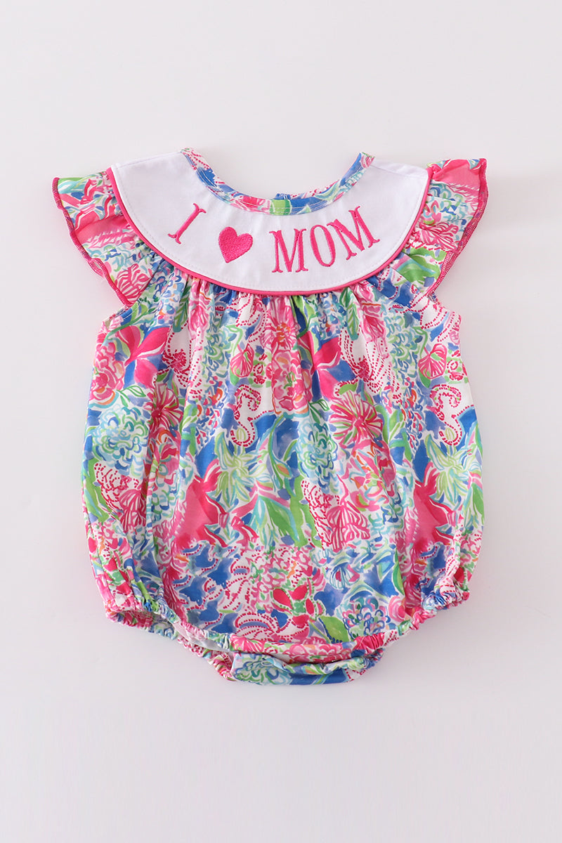 Garden Bloom I Love MOM Embroidery Girl Bubble