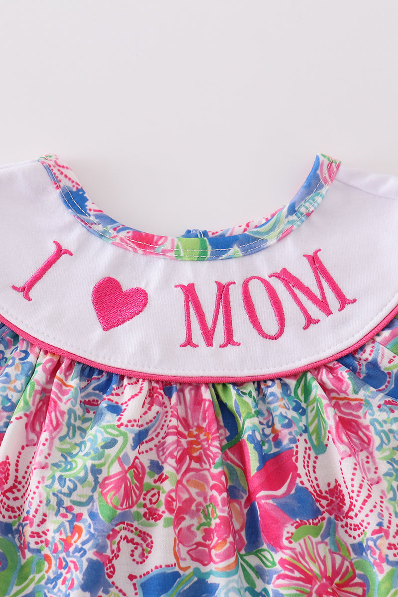 Garden Bloom I Love MOM Embroidery Girl Bubble