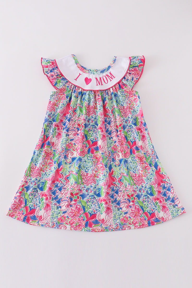 Garden Bloom I Love MOM Embroidery Girl Dress