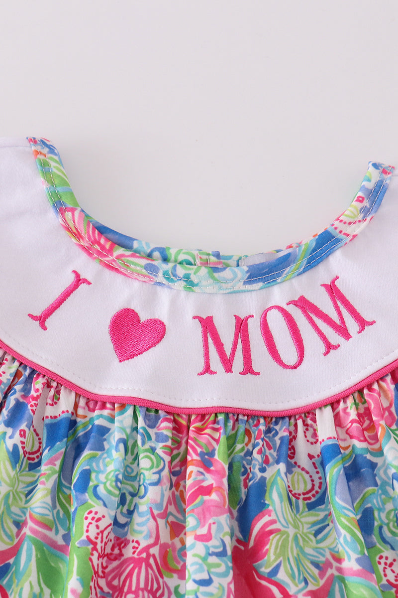 Garden Bloom I Love MOM Embroidery Girl Dress