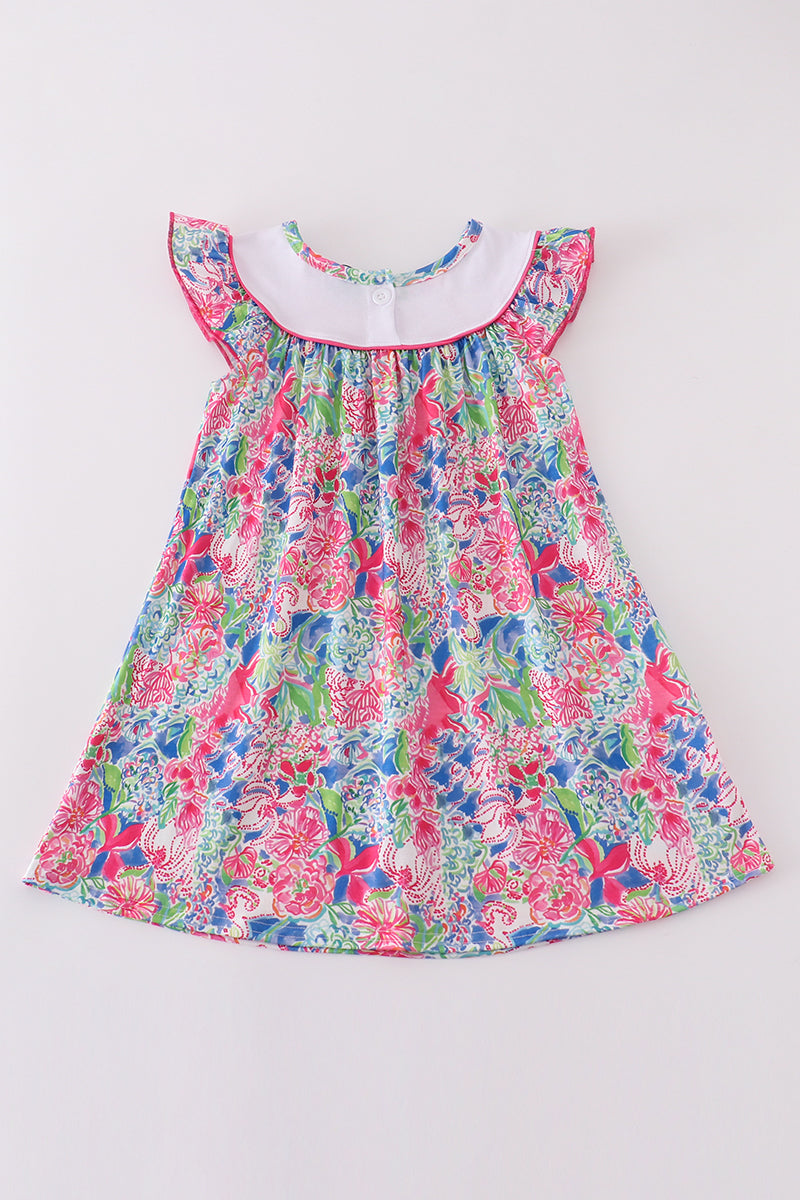 Garden Bloom I Love MOM Embroidery Girl Dress