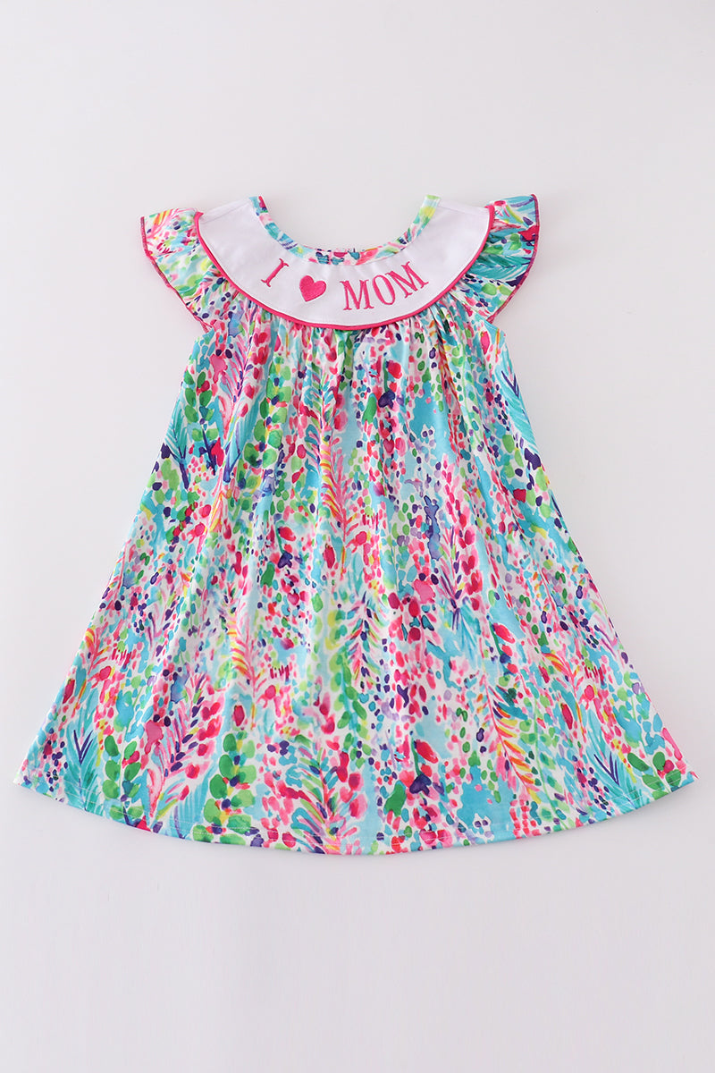 Confetti Bloom I Love Mom Embroidery Girl Dress