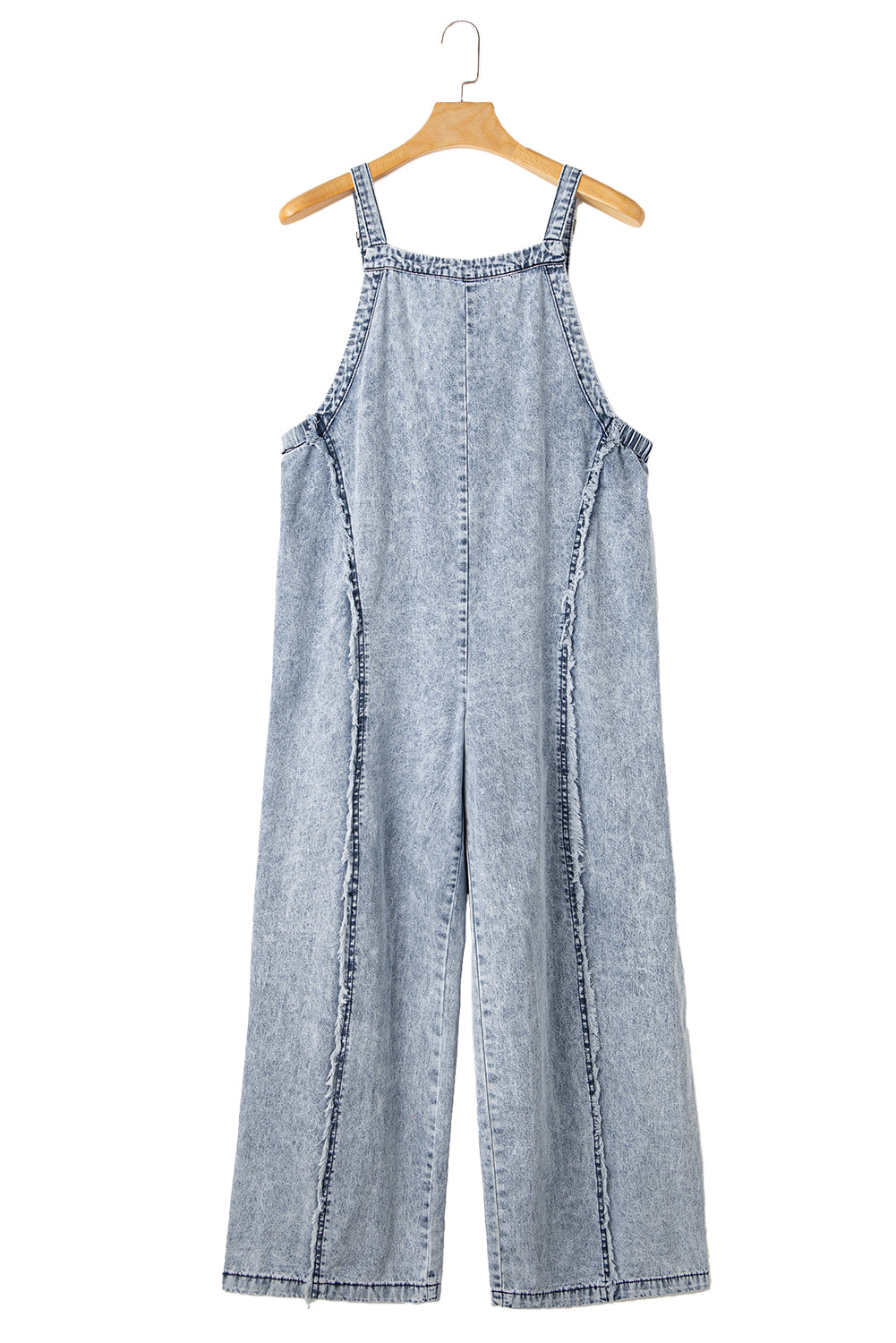 Dark Grey Light Wash Frayed Exposed Seam Wide Leg Denim Overalls