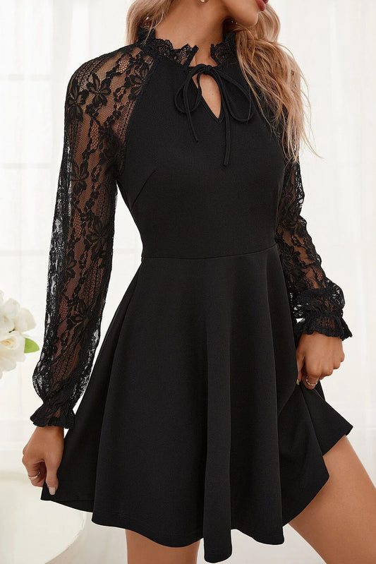 Black Lace Patchwork Long Sleeve Elegant Dress