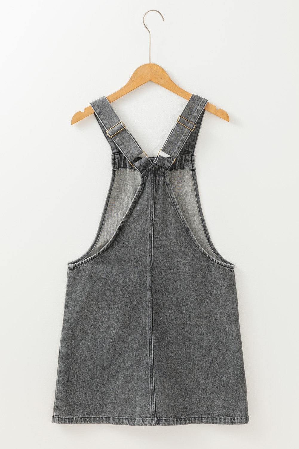 Medium Grey Wide Strap Button Front Pocketed Denim Short Dress