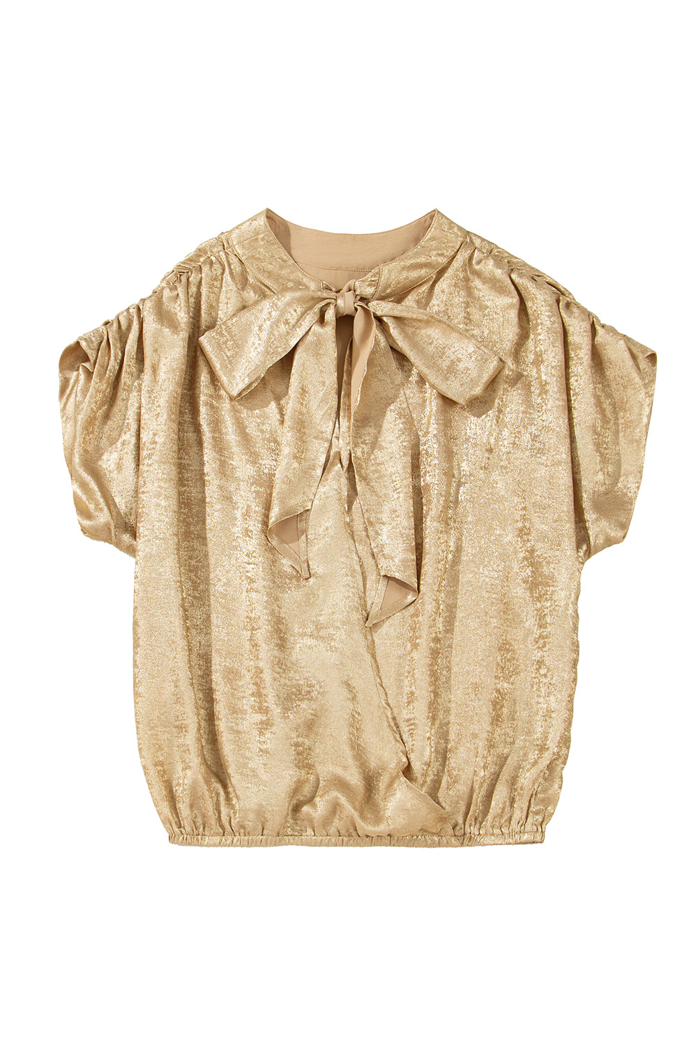 Gold Knot Back Casual Ruched Sleeve Blouse