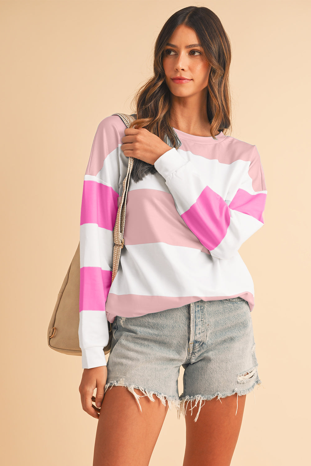 Light Pink Colorblock Drop Sleeve Top