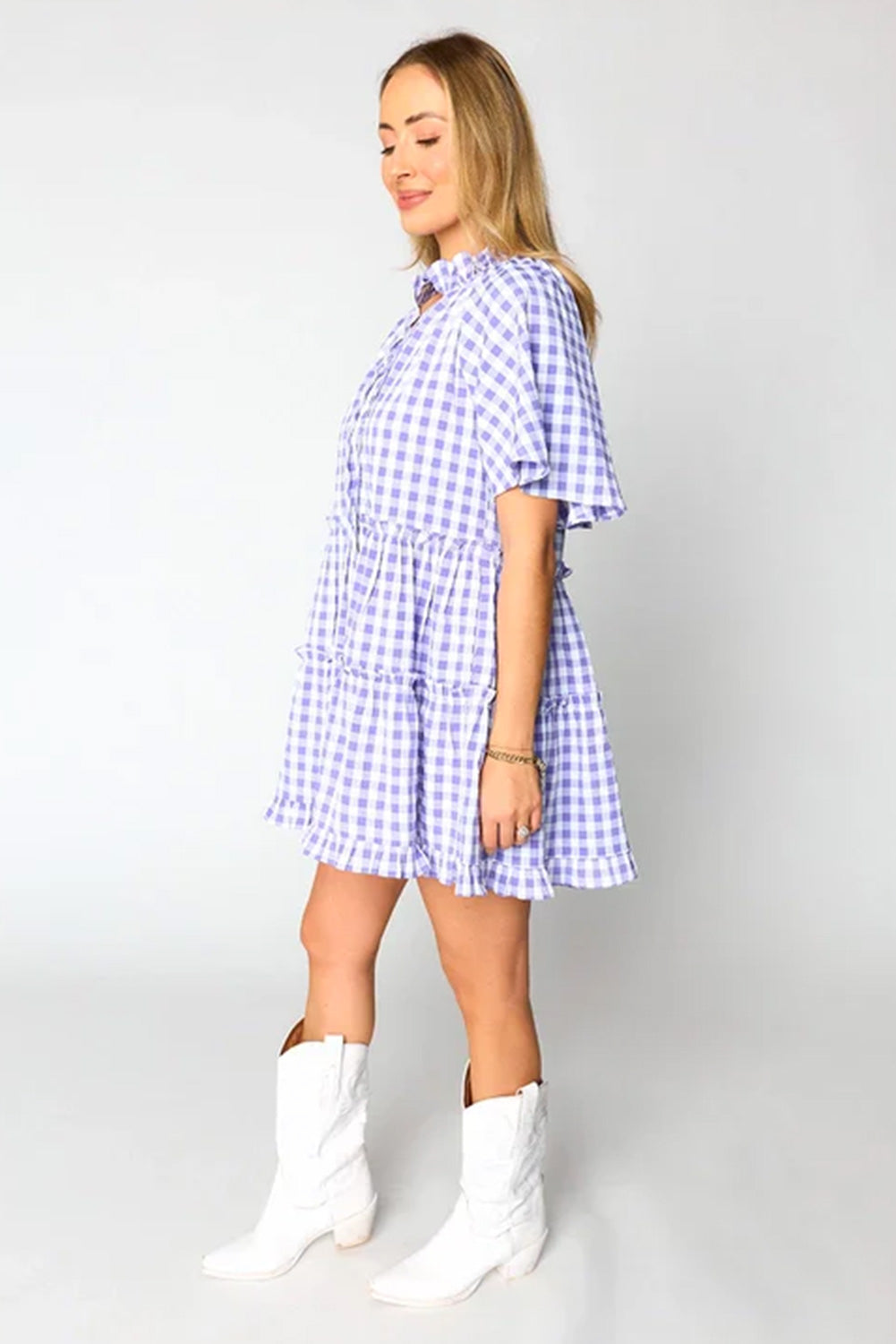 Lavendula Plaid Frill Tiered Mini Dress