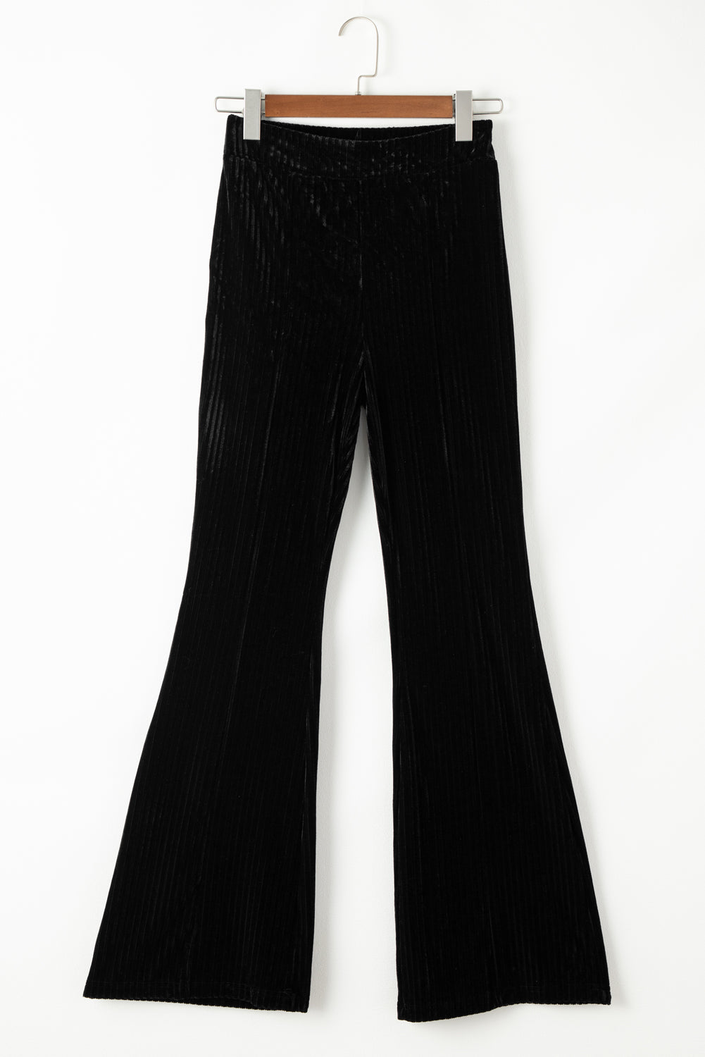 Black Solid Color High Waist Corduroy Flare Pants