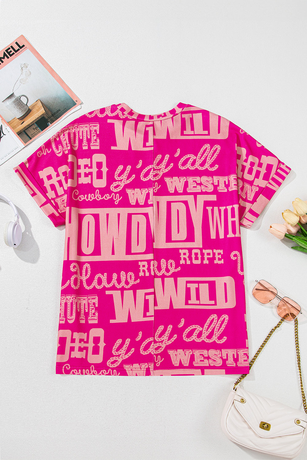 Rose Cowboy Letter Print Graphic Loose Tee