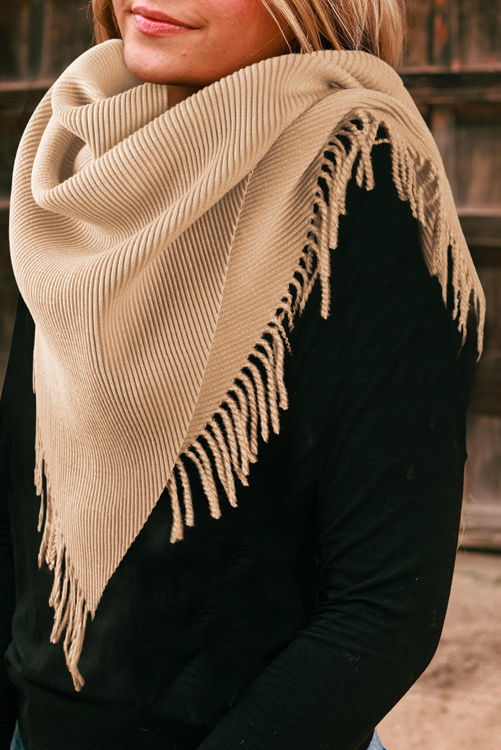 Chestnut Bohemian Fringe Trim Textured Scarf